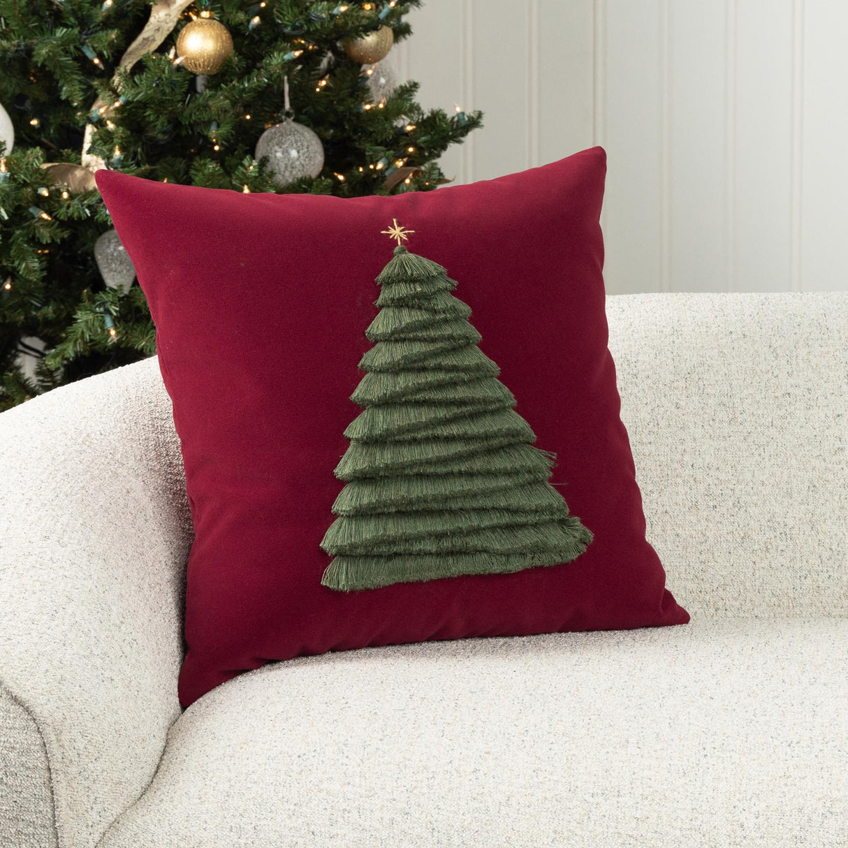 Elaine Smith Fraser Fir Ruby Red 20" x 20" Decorative Pillow