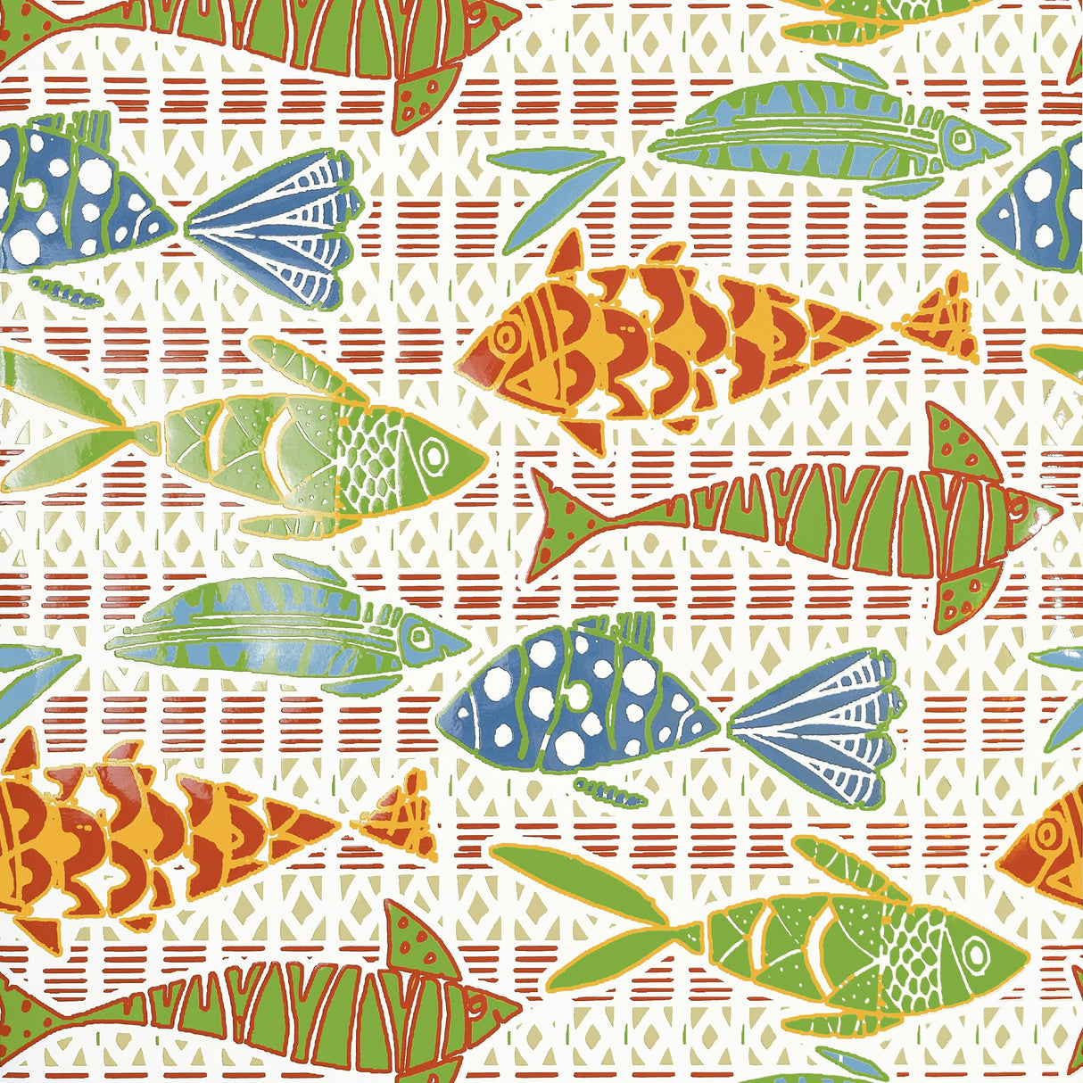 Thibaut BATIK FISH Coral and Blue Wallpaper