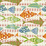 Thibaut BATIK FISH Coral and Blue Wallpaper
