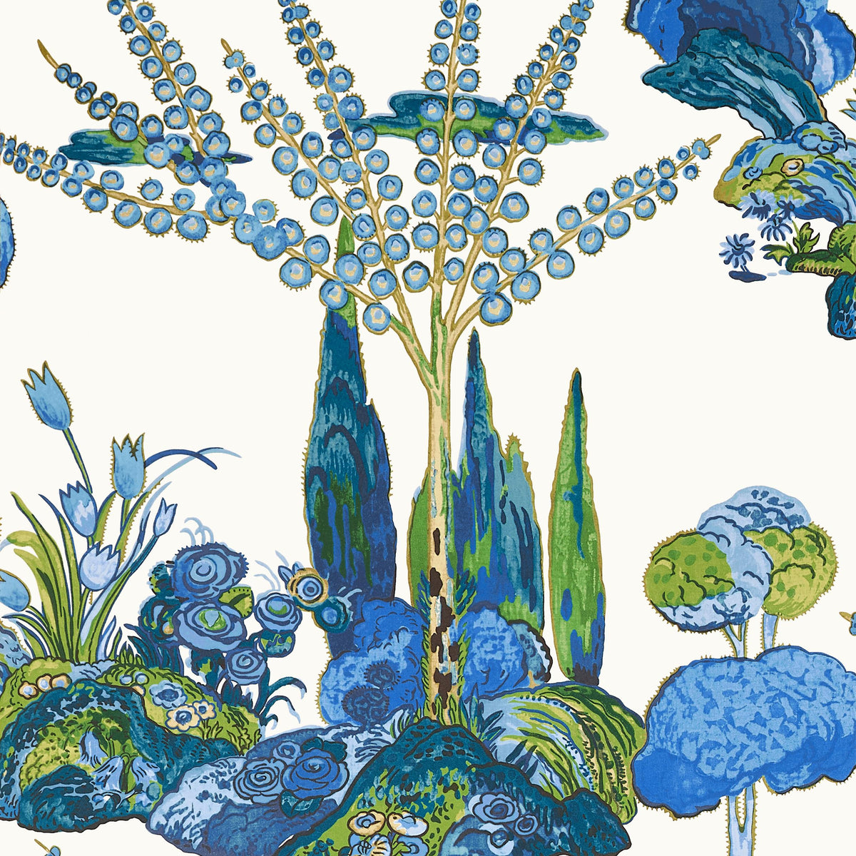 Thibaut Orleans Blue And Green Wallpaper