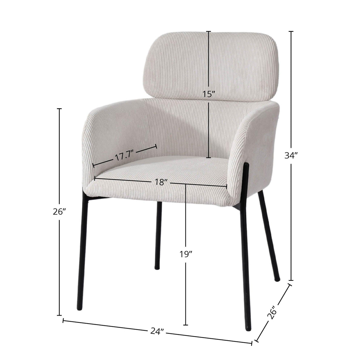 LH Home Allegra Dining Chair - Corduroy White