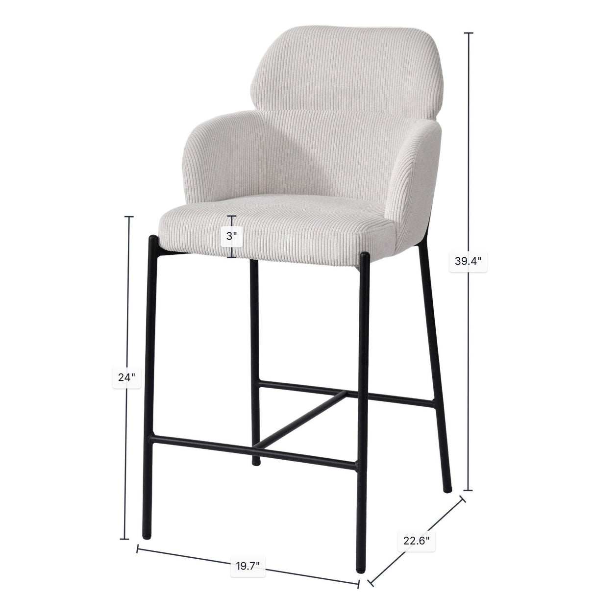 LH Home Allegra Counter Stool - Corduroy White