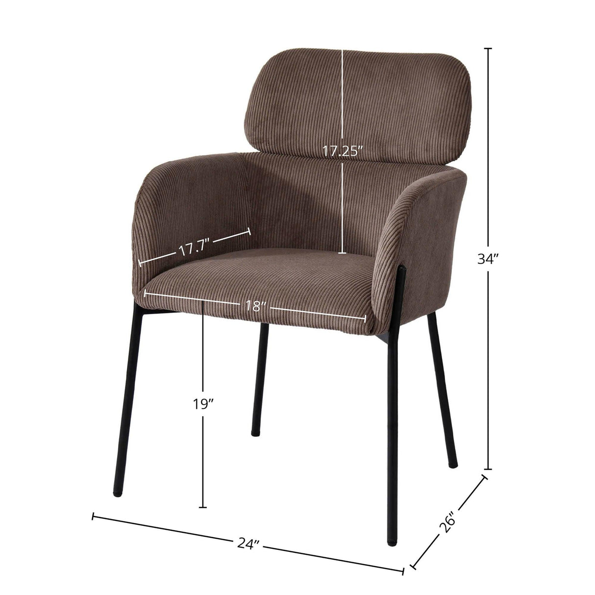 LH Home Allegra Dining Chair - Corduroy Brown