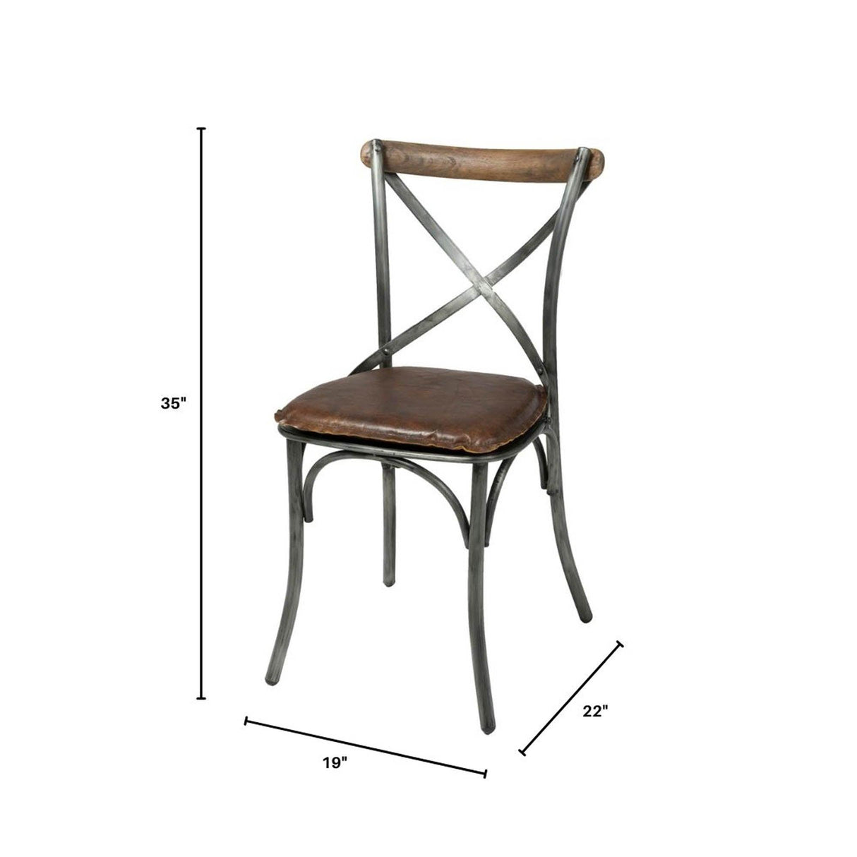 LH Home Metal Crossback Chair with Vintage Brown Seat Cushion