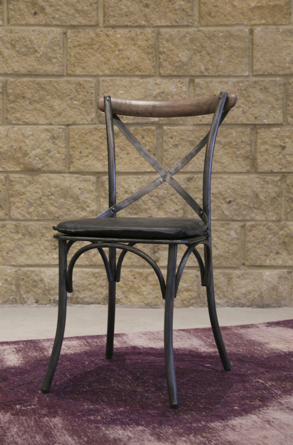 LH Home Metal Crossback Chair with Black Seat Cushion