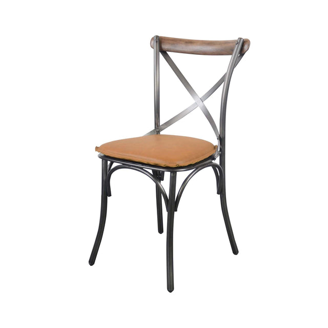 LH Home Metal Crossback Chair with Cognac Seat Cushion