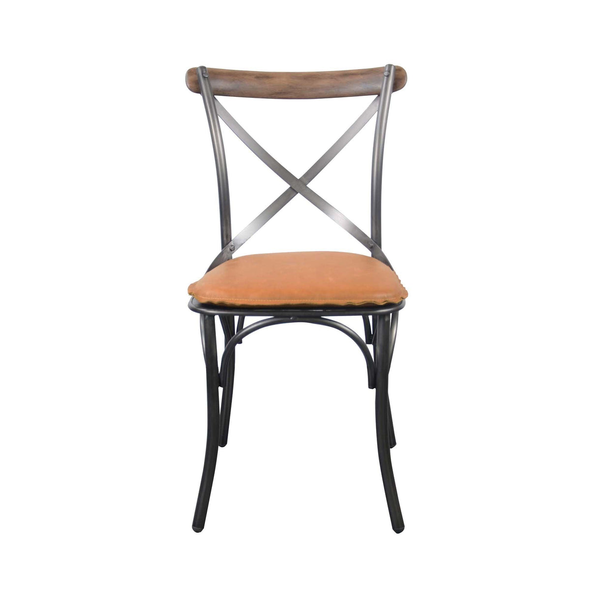LH Home Metal Crossback Chair with Cognac Seat Cushion
