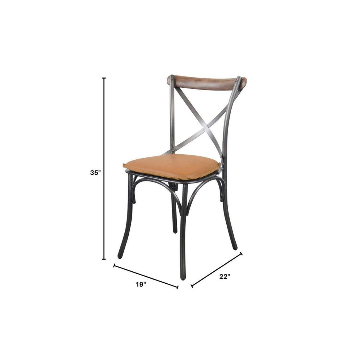 LH Home Metal Crossback Chair with Cognac Seat Cushion