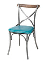 LH Home Metal Crossback Chair with Peacock Blue Seat Cushion