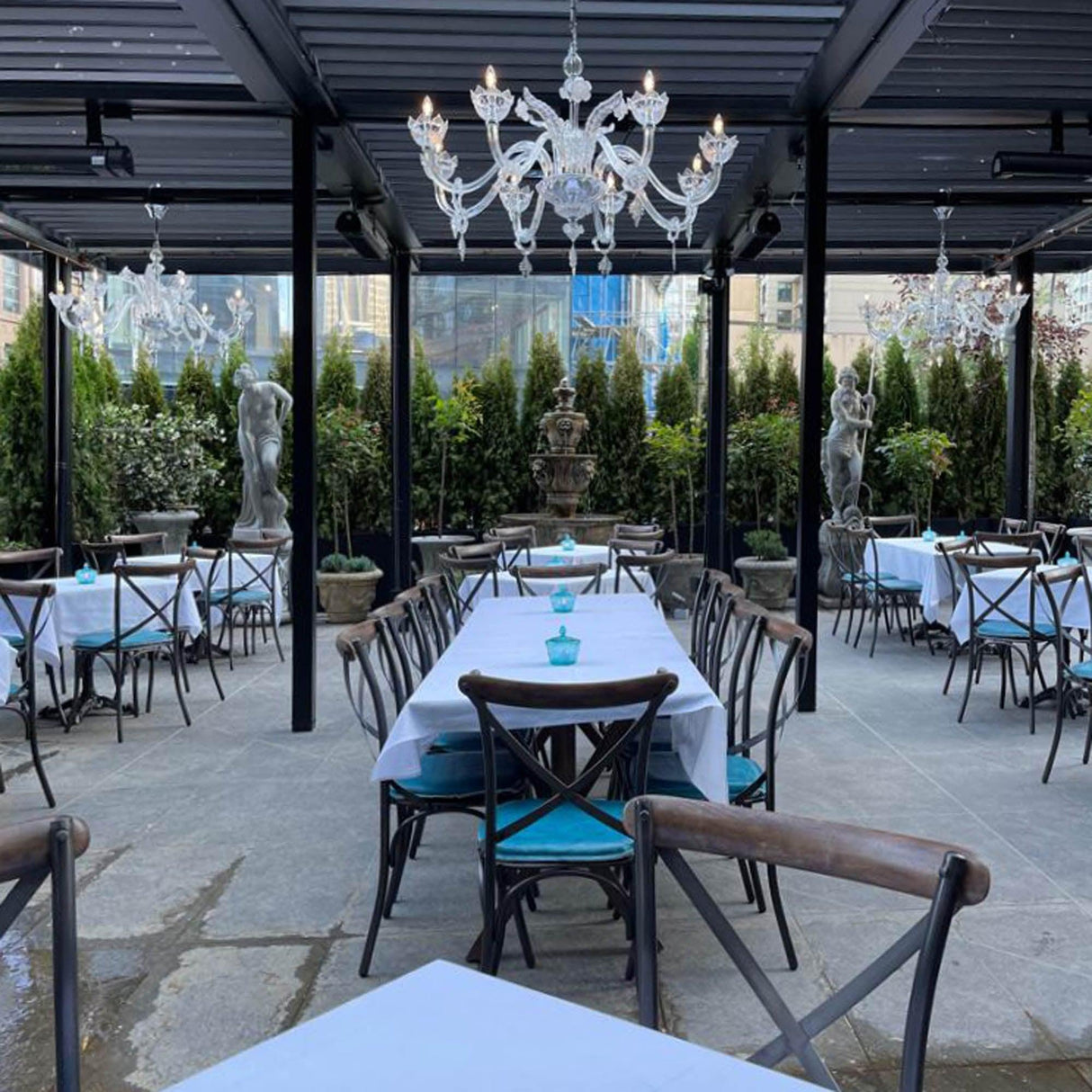 LH Home Metal Crossback Chair with Peacock Blue Seat Cushion