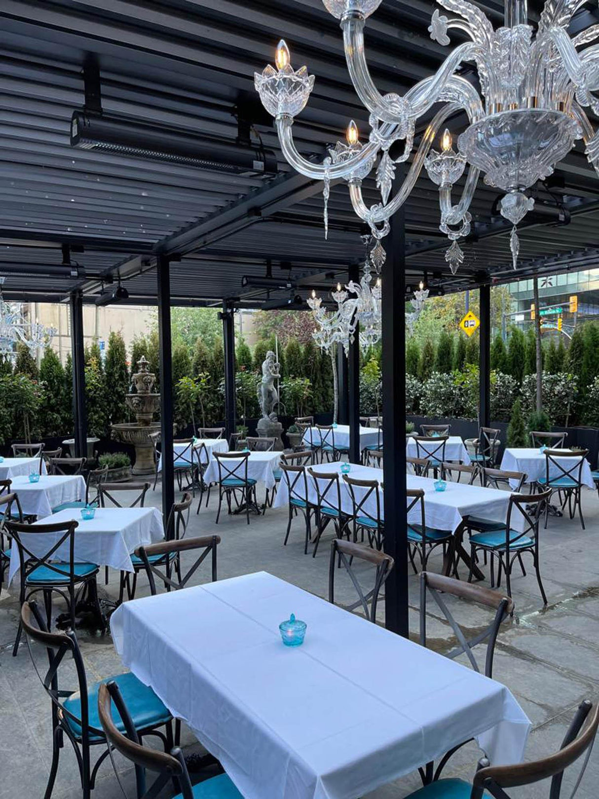 LH Home Metal Crossback Chair with Peacock Blue Seat Cushion