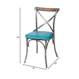 LH Home Metal Crossback Chair with Peacock Blue Seat Cushion