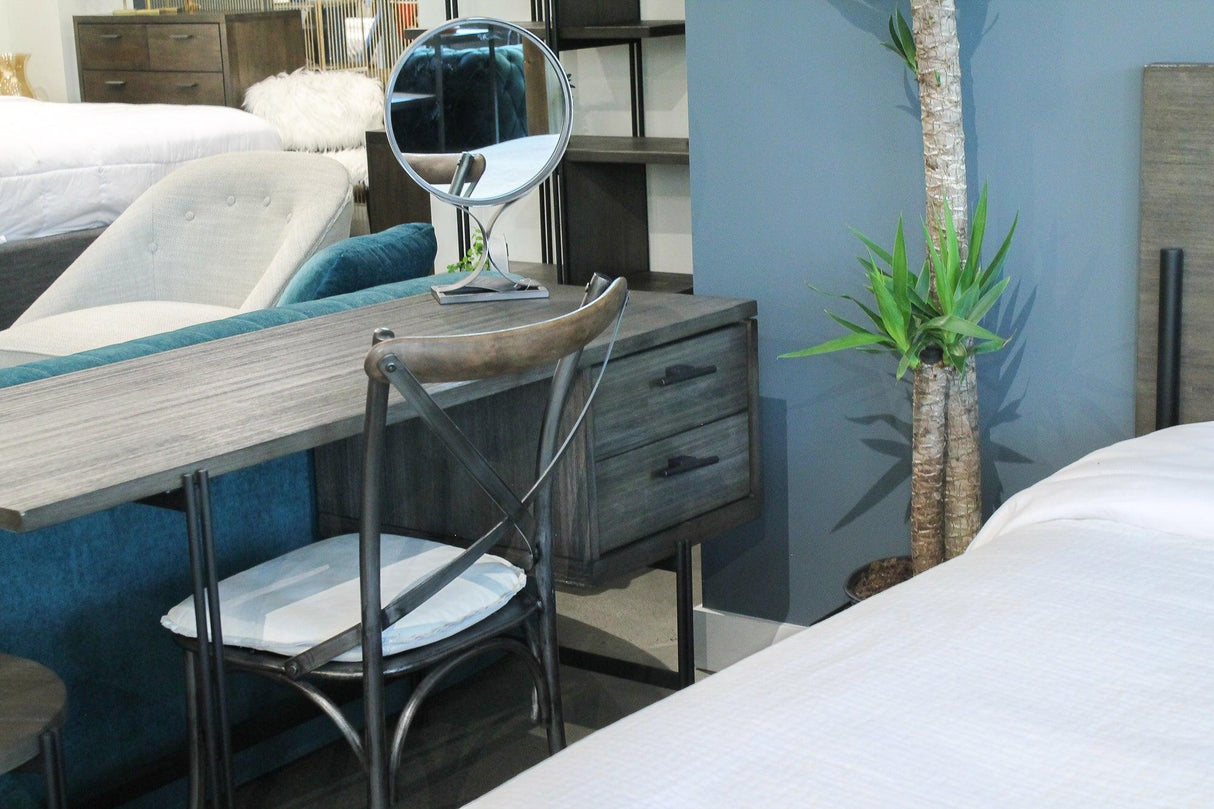 LH Home Metal Crossback Chair with White Seat Cushion