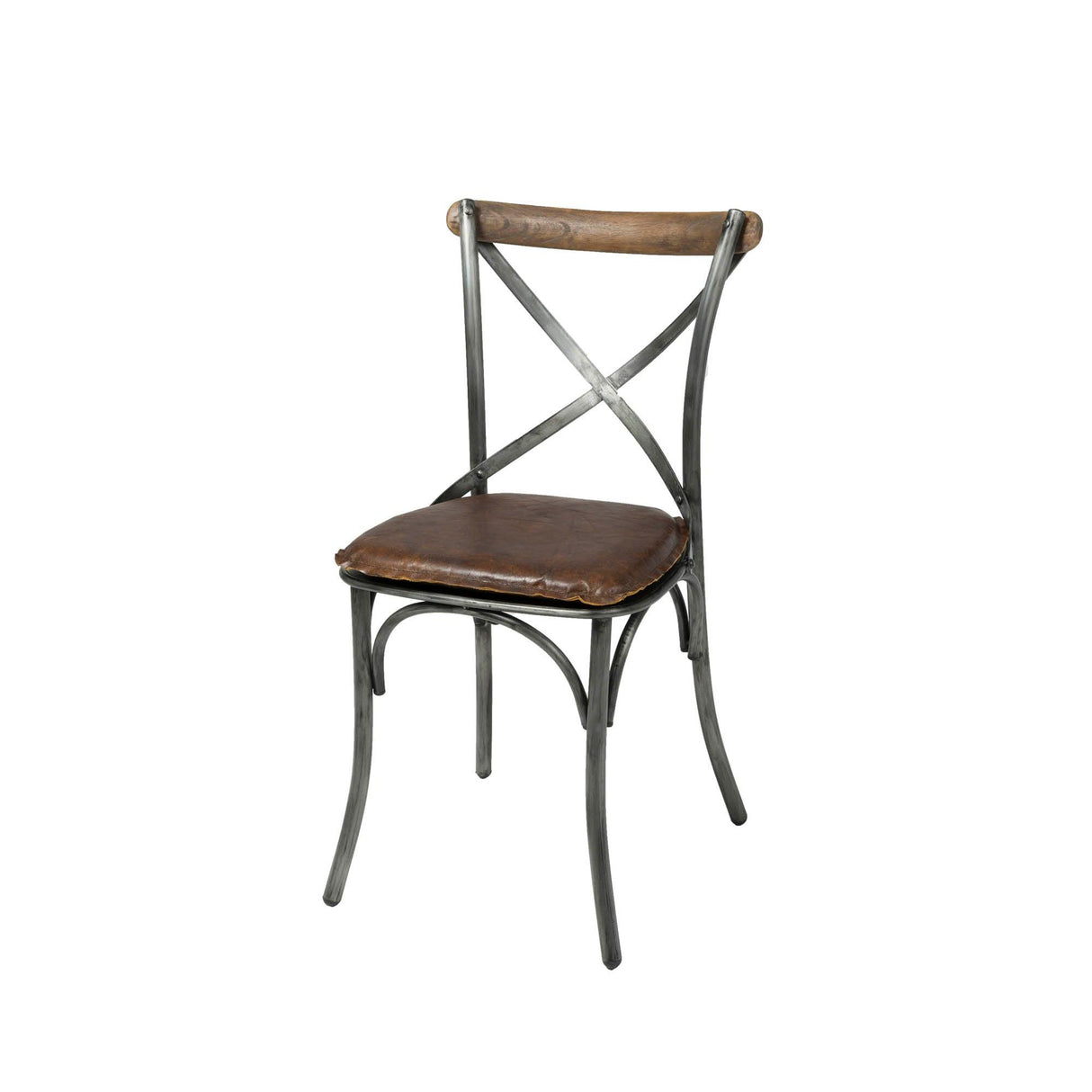 LH Home Metal Crossback Leather Cushion Seat - Vintage Brown