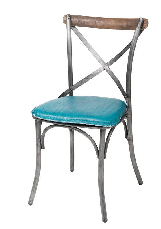 LH Home Metal Crossback Leather Cushion Seat -Peacock Blue