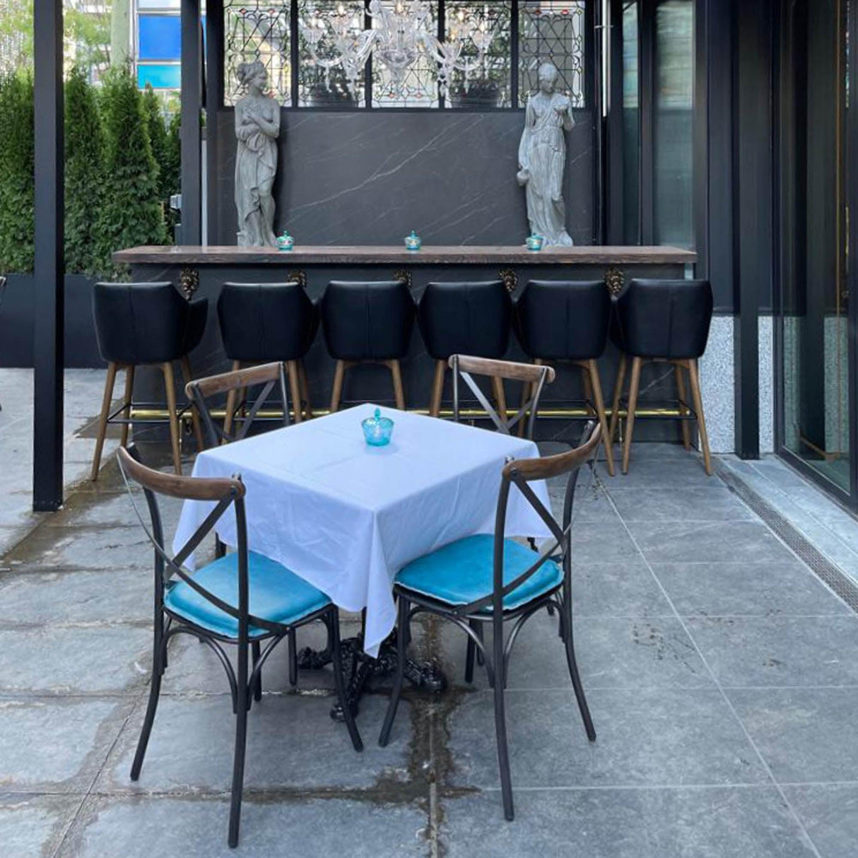 LH Home Metal Crossback Leather Cushion Seat -Peacock Blue