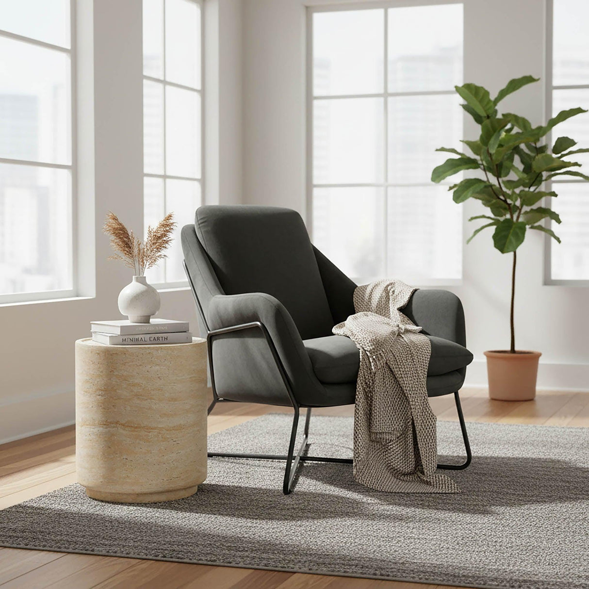 LH Home Romeo Lounge Chair - Dark Grey Velvet