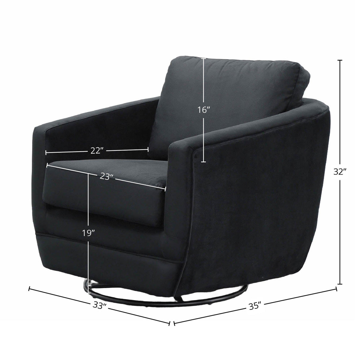 LH Home Baltimo Swivel Glider - Velvet Black