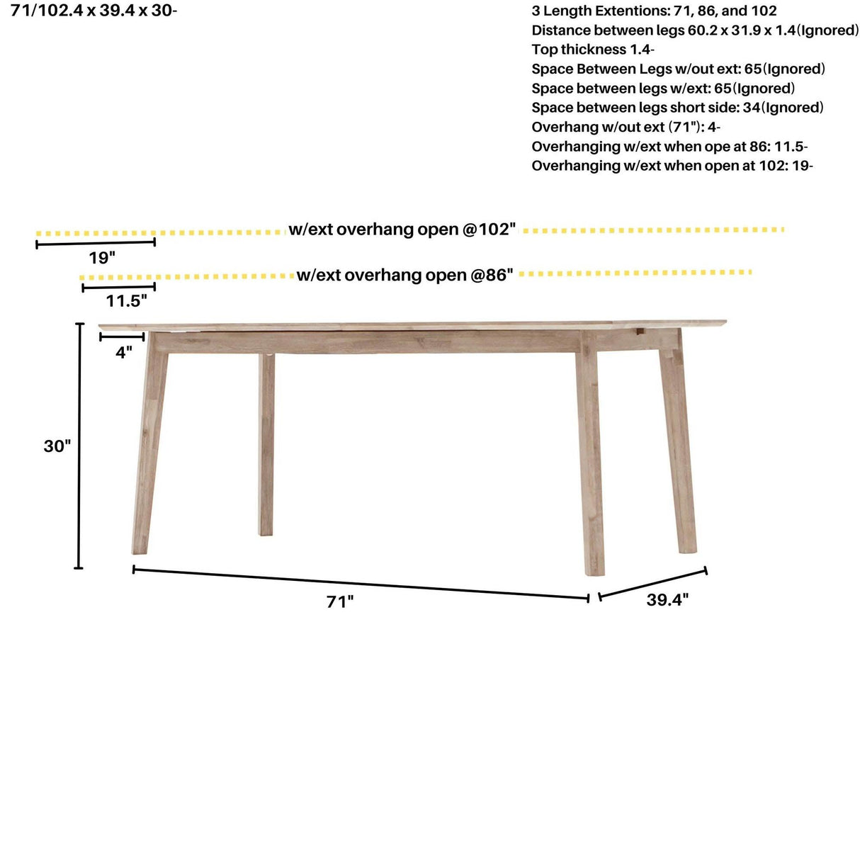 LH Home Gia Extension Dining Table 71/102" - Light Driftwood