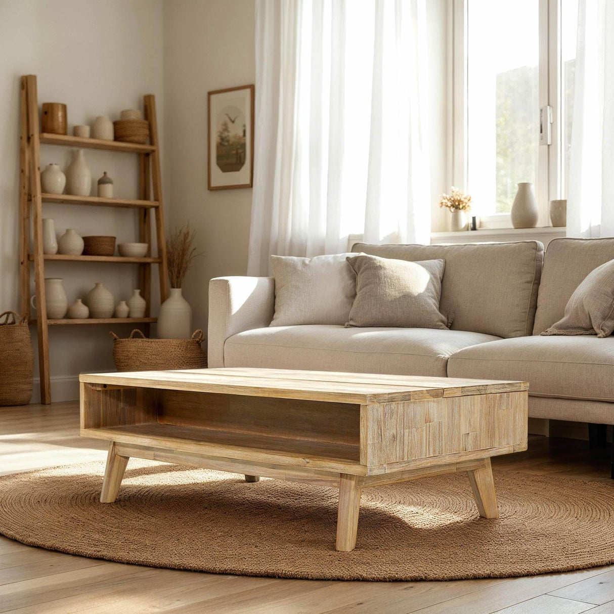 LH Home Gia Coffee Table w/ Lift Top - Light Driftwood