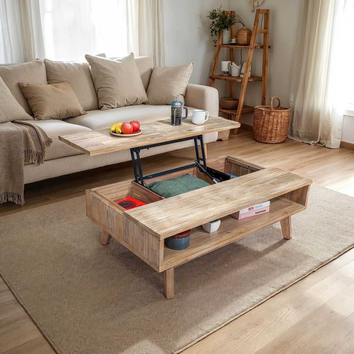 LH Home Gia Coffee Table w/ Lift Top - Light Driftwood