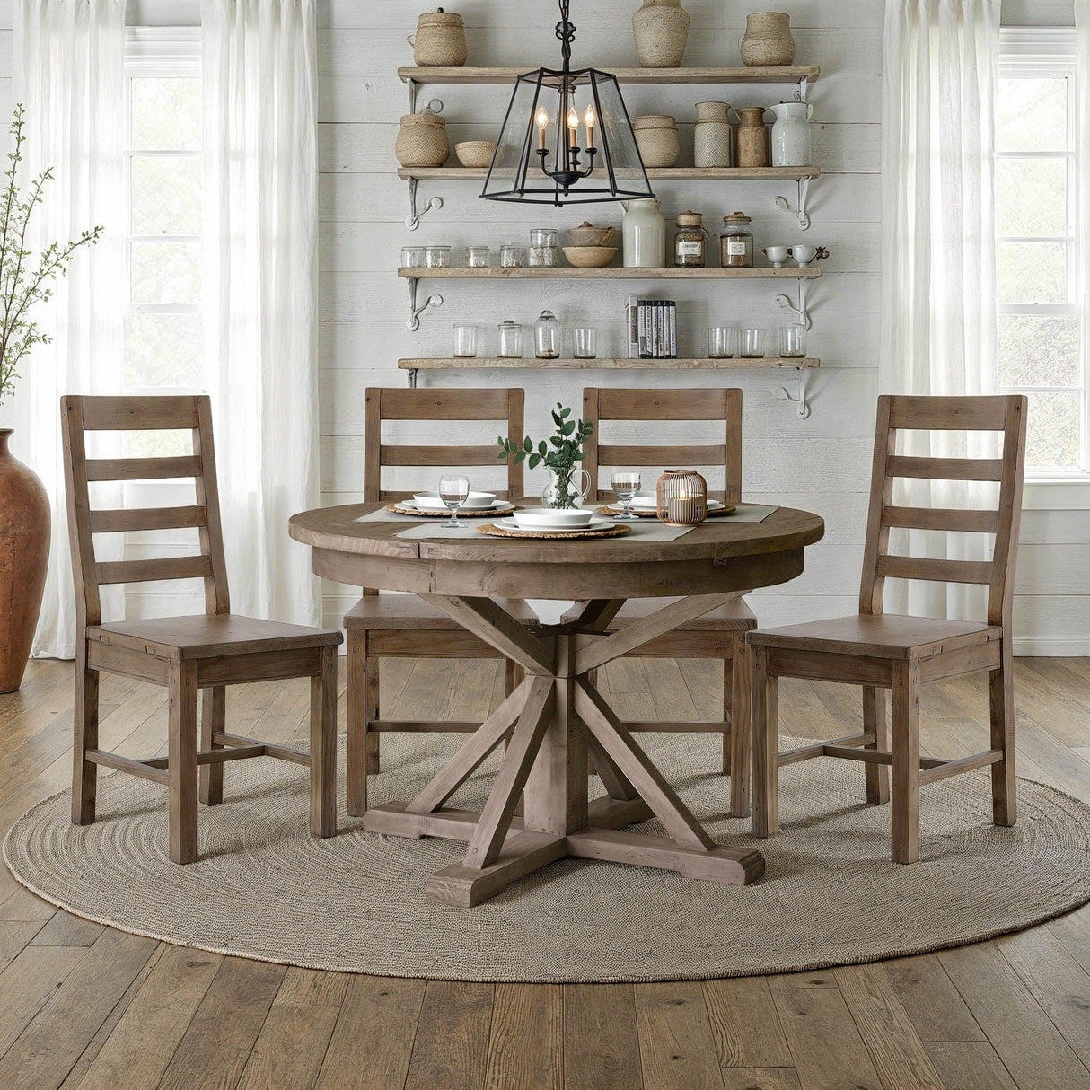 LH Home Irish Coast Round 47/63" Extension Dining Table - Rustic Sundried