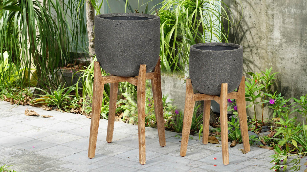 LH Home Patio Small Round Standing Pot - Grey Stone