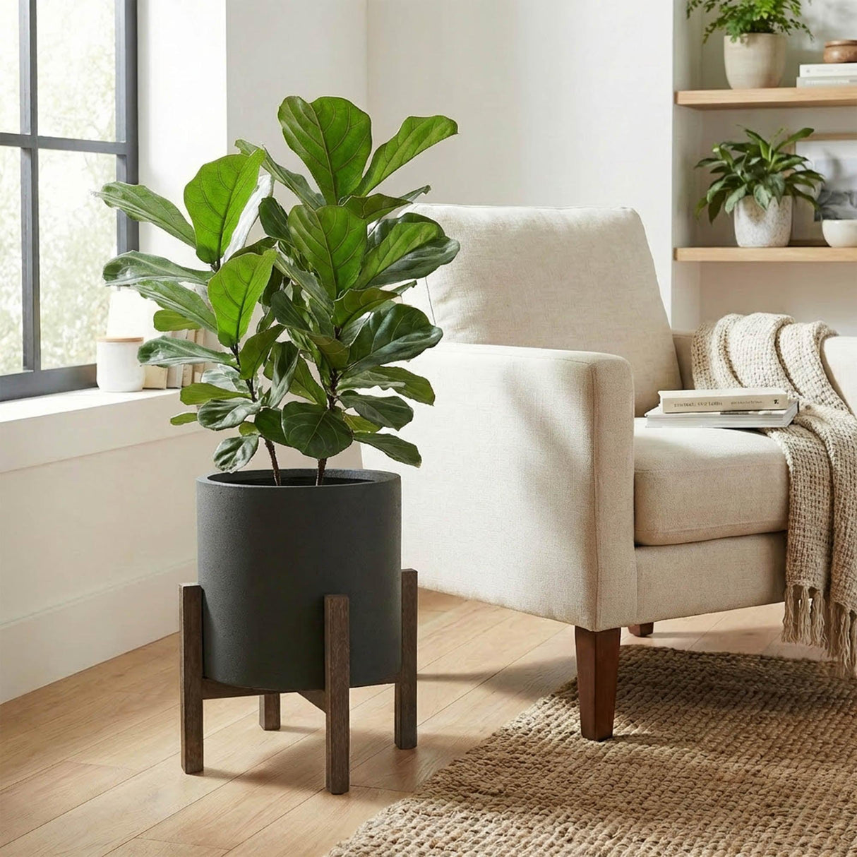 LH Home Patio Round Standing Pot Small - Black Stone