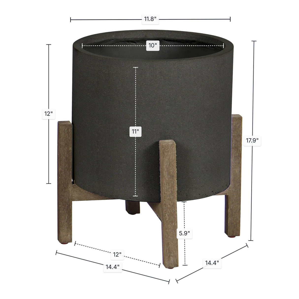 LH Home Patio Round Standing Pot Small - Black Stone