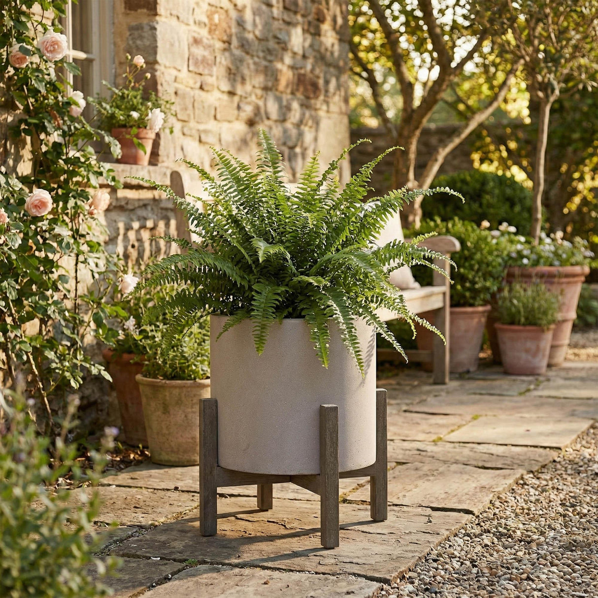LH Home Patio Round Standing Pot Small - Brown Stone