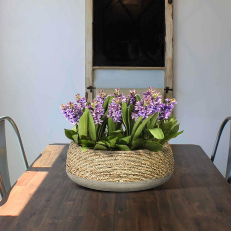 LH Home Nature Low Round Grass and Concrete Pot