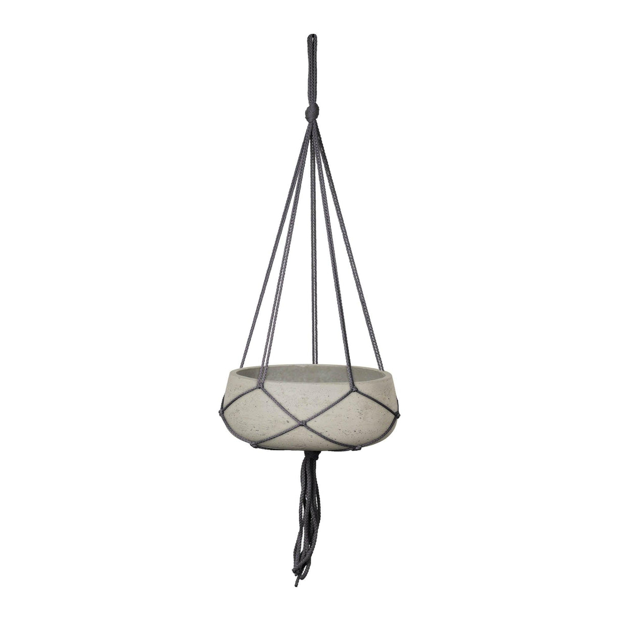 LH Home Circular Small Hanging Pot With Netting - Cement Grey