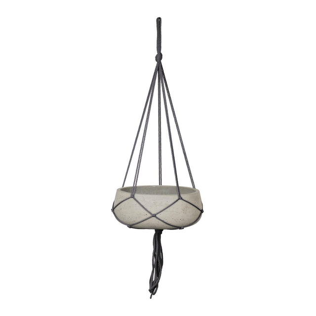 LH Home Circular Small Hanging Pot With Netting - Cement Grey