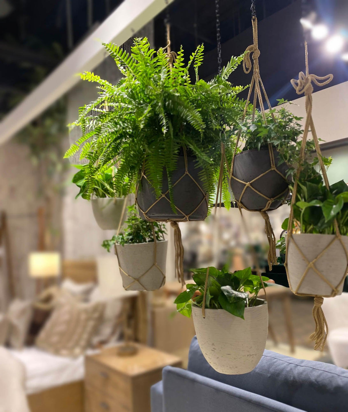 LH Home Craft Hanging Pot With Netting - Charcoal Grey