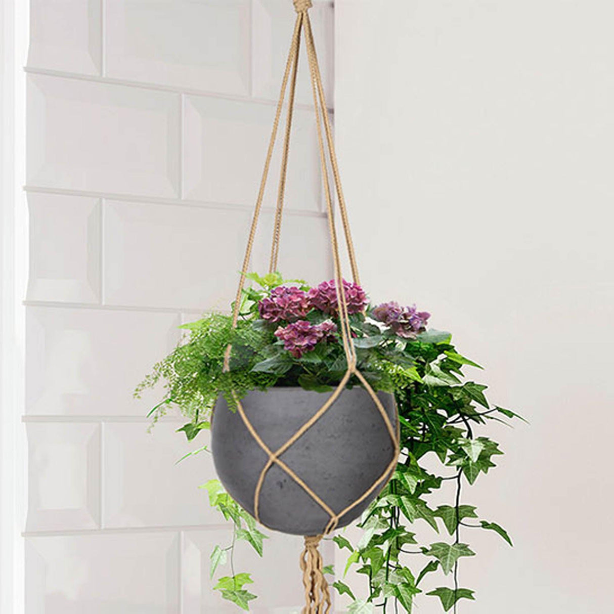 LH Home Craft Small Hanging Pot With Netting - Charcoal Grey