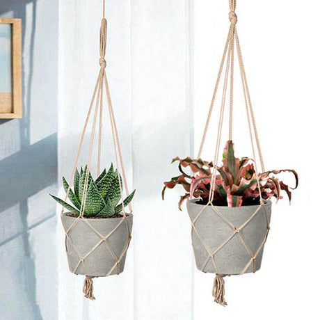 LH Home Craft Medium Hanging Pot With Netting - Cement Grey