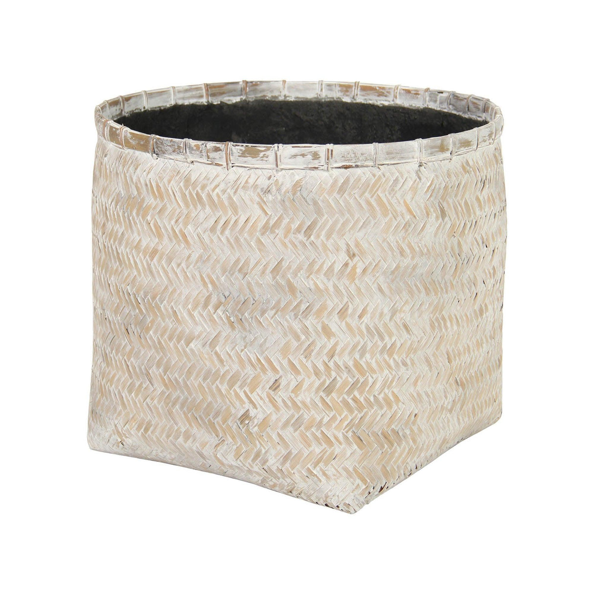 LH Home Bamboo Indoor Basket Pot White Wash