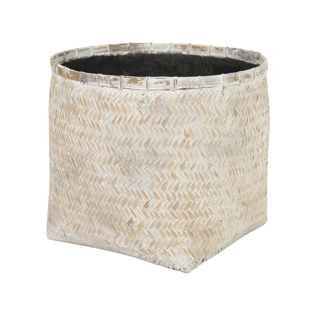 LH Home Bamboo Indoor Basket Pot White Wash