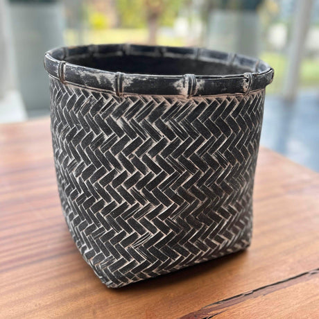 LH Home Bamboo Indoor Basket Pot - Grey Wash