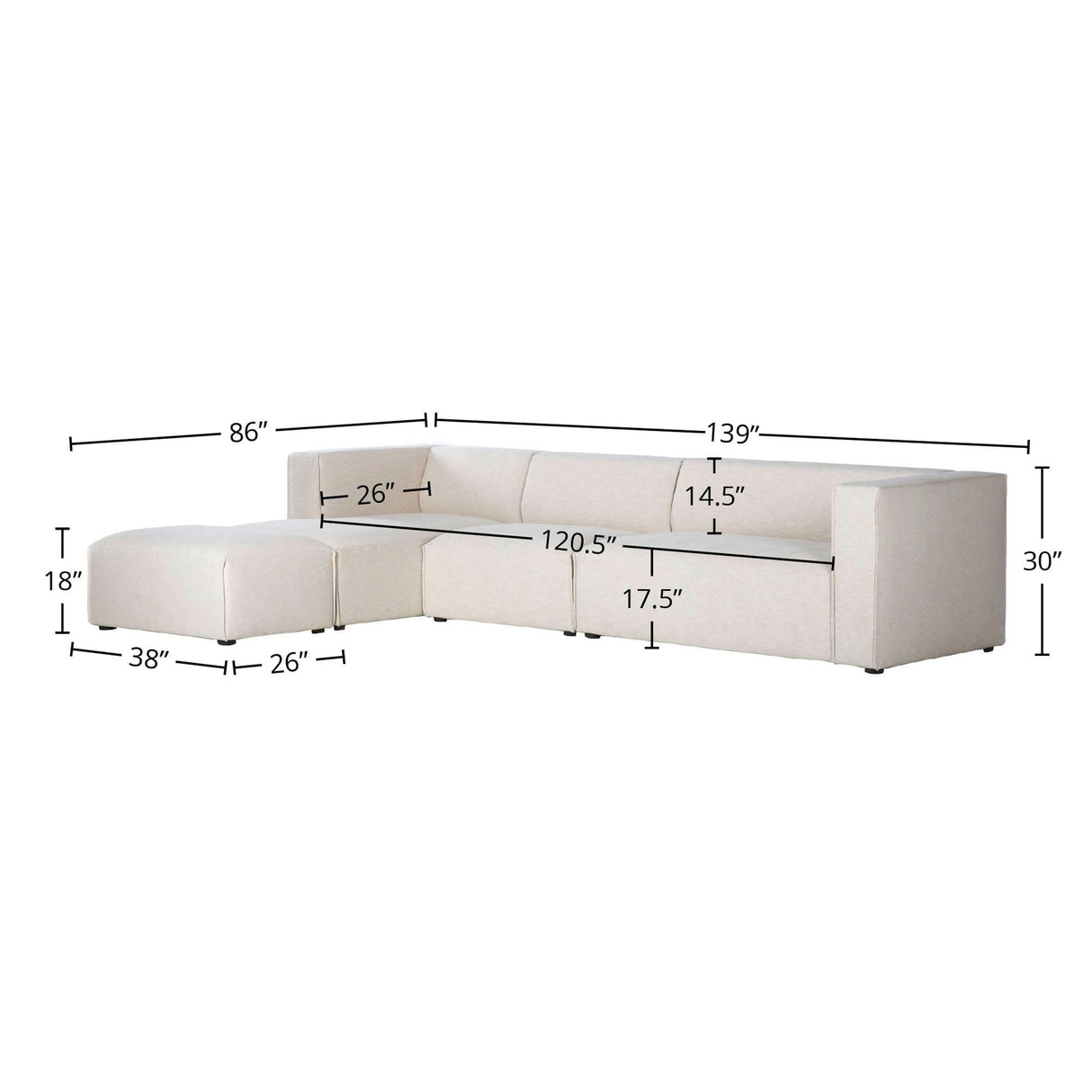 LH Home Premium Left Modular Sectional w/ Ottoman