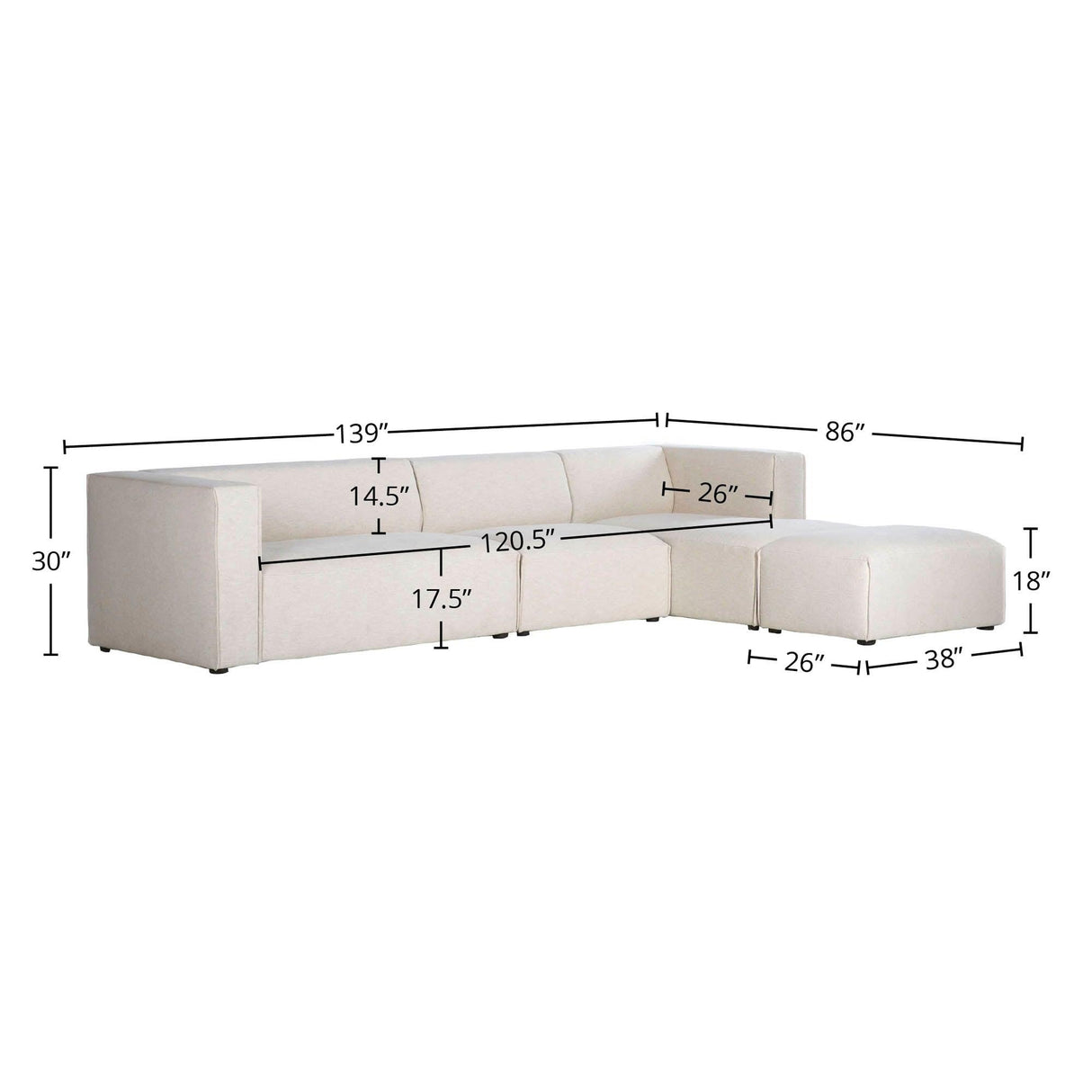 LH Home Premium Right Modular Sectional w/ Ottoman