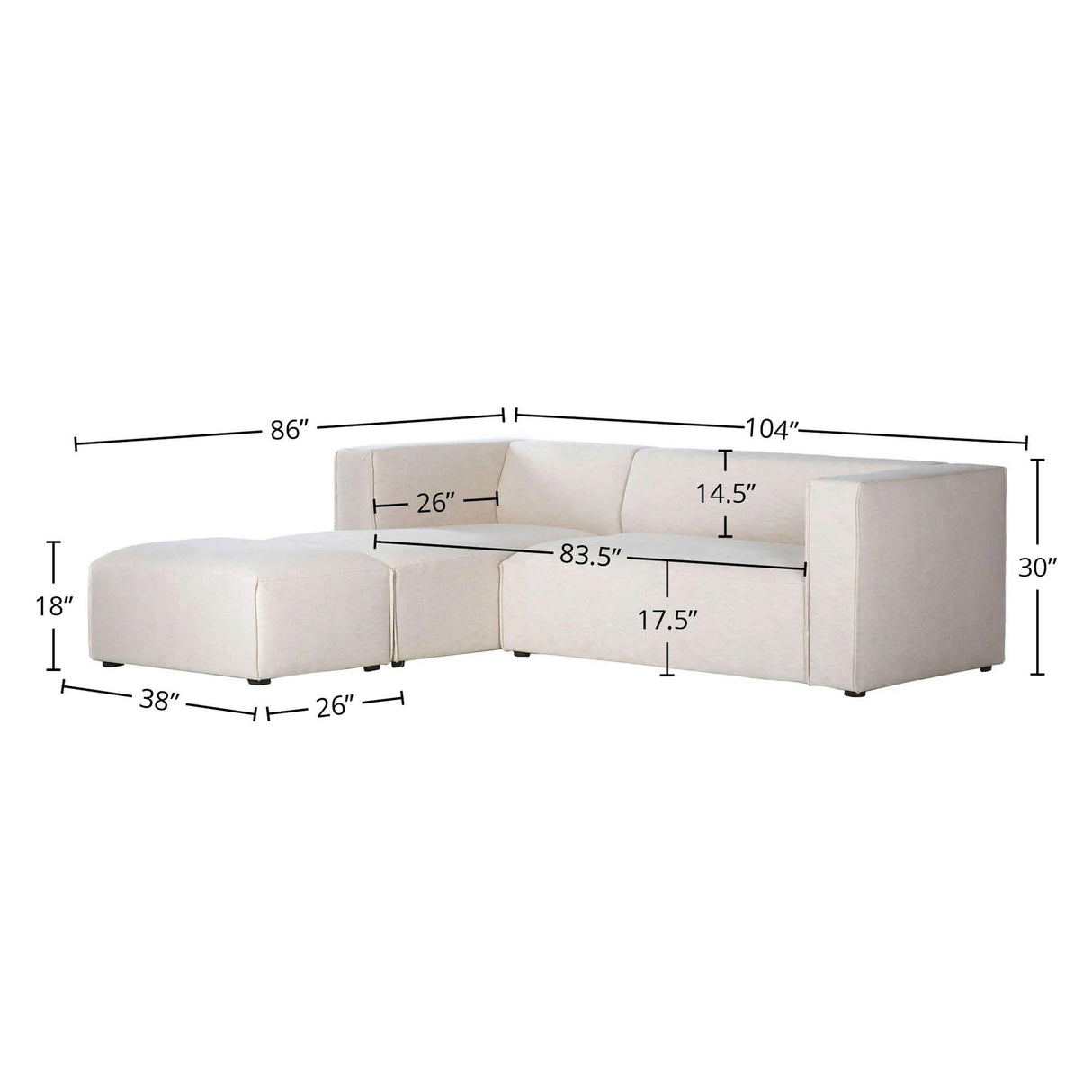 LH Home Premium Small Left Modular Sectional w/ Ottoman