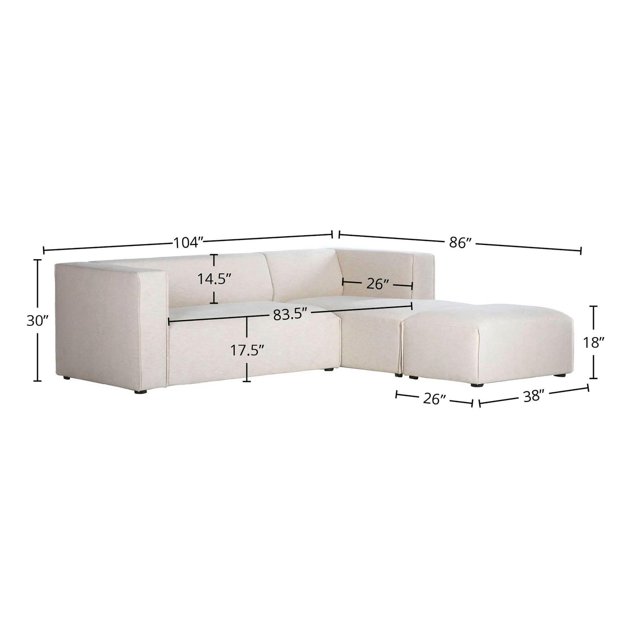 LH Home Premium Small Right Modular Sectional w/ Ottoman
