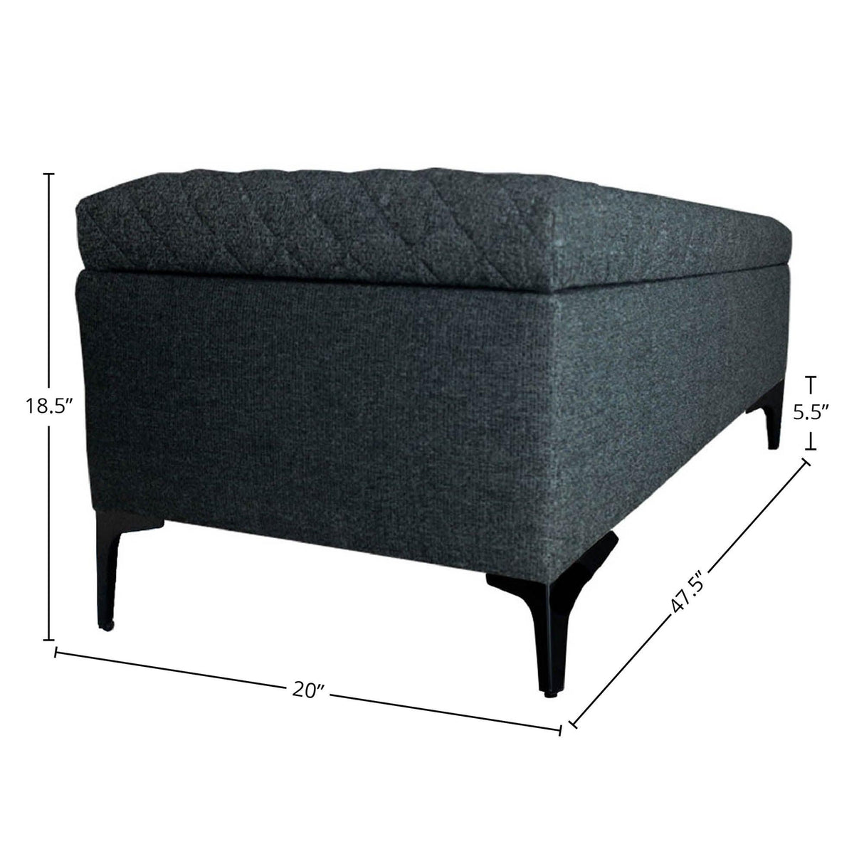 LH Home Reece Storage Bench - Charcoal Grey