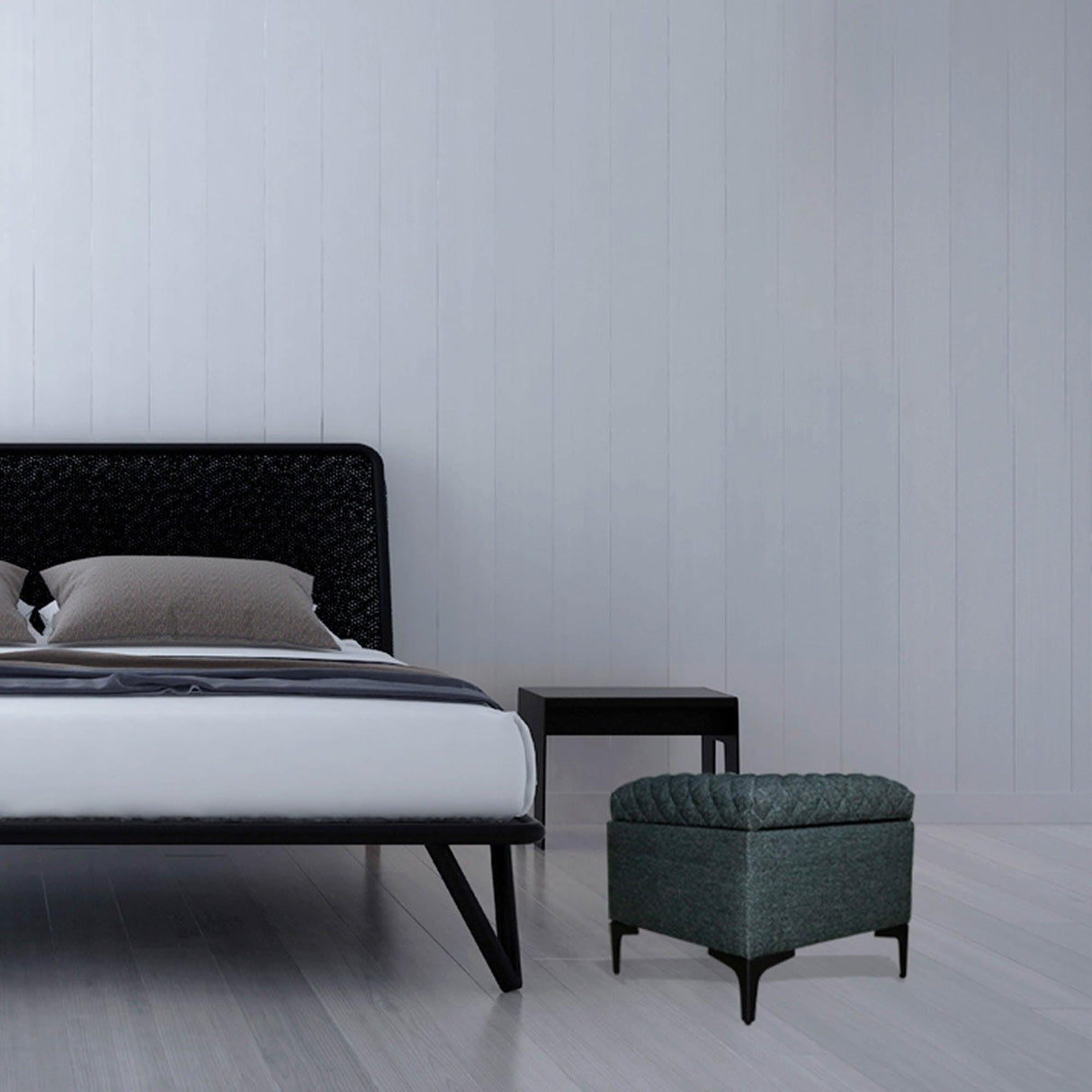 LH Home Reece Storage Ottoman - Charcoal Grey