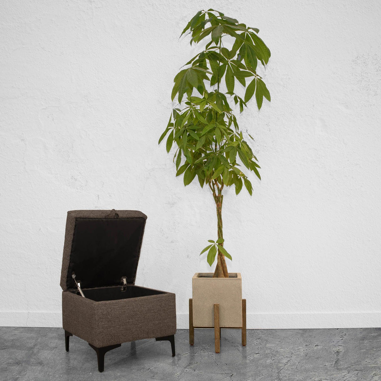 LH Home Reece Storage Ottoman - Medium Brown