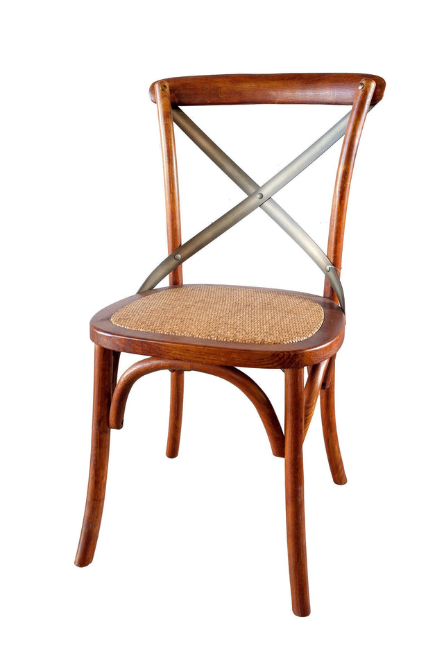 LH Home Cross Back Chair w/ Rattan Seat - Brown
