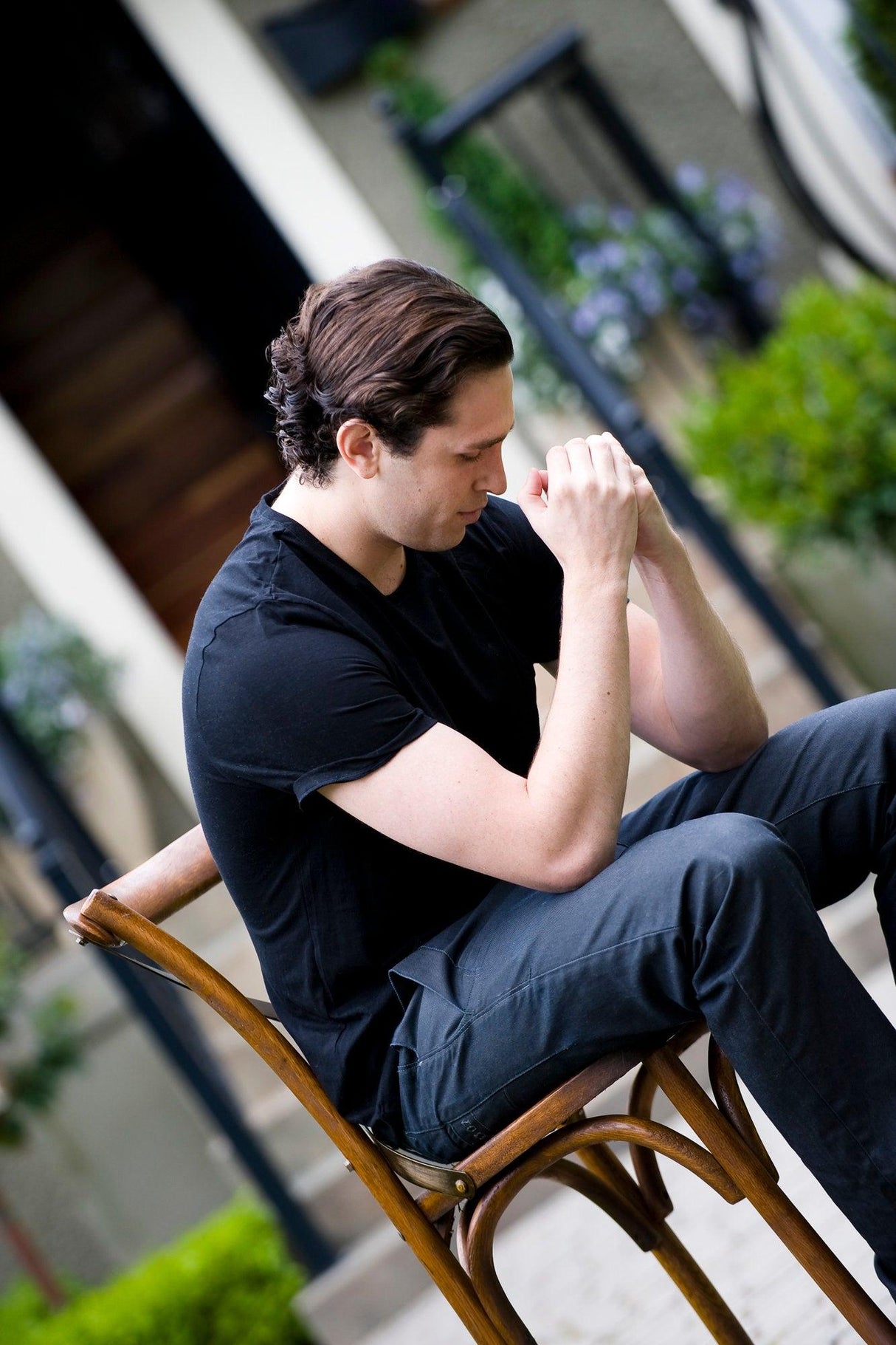 LH Home Cross Back Chair w/ Rattan Seat - Brown