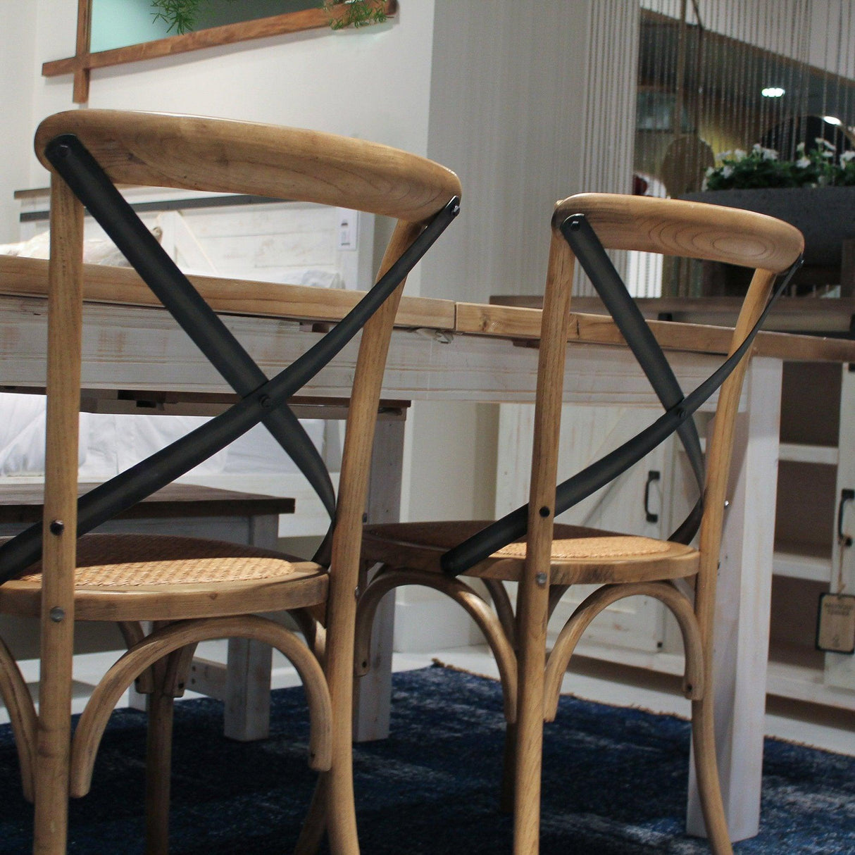 LH Home Cross Back Chair w/ Rattan Seat - Natural Rustic