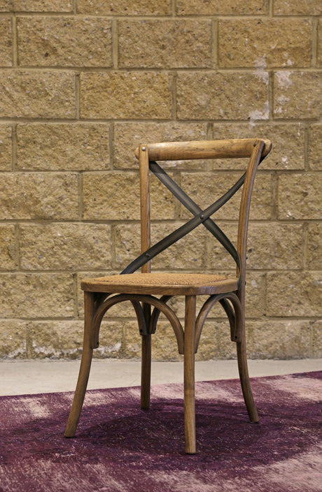 LH Home Cross Back Chair w/ Rattan Seat - Natural Rustic